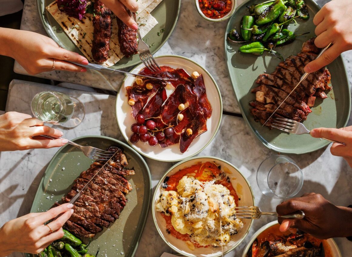 table spread of Mediterranean food dishes